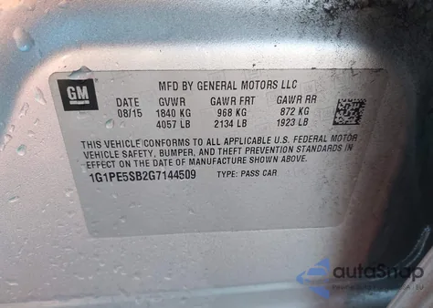 2016 Chevrolet Cruze Limited 1Lt Auto from USA, damaged, VIN 1G1PE5SB2G7144509